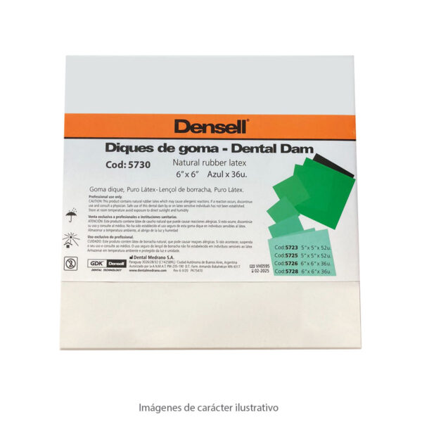 Goma Dique 6X6 x36pz DENSELL verde medium 0.18mm Dental Dam