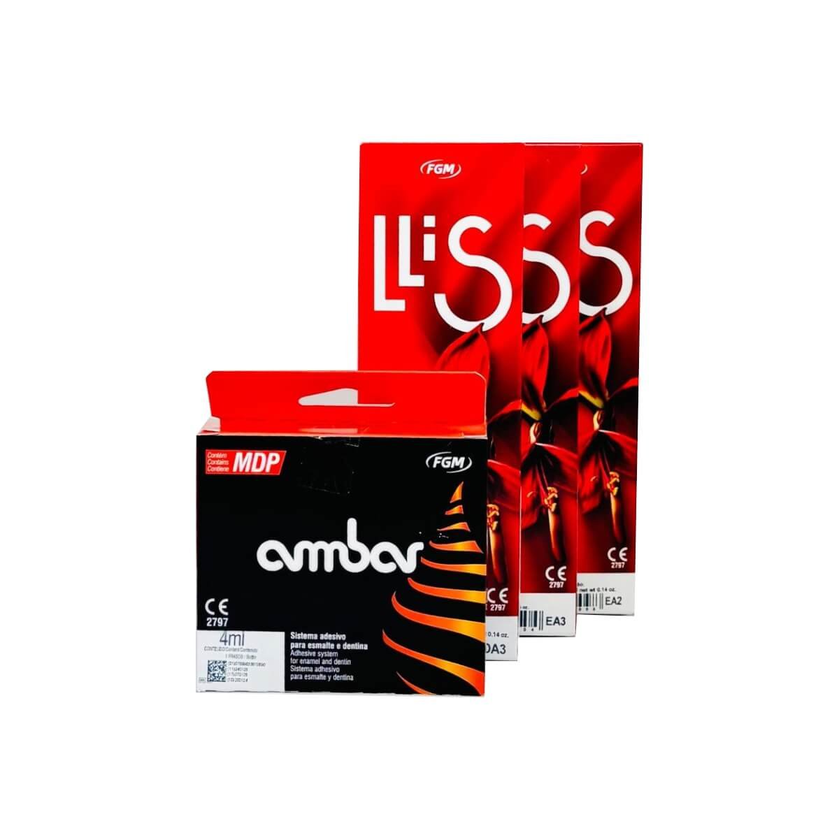 Combo Resina Llis 2 Esmaltes (EA2 + EA3) + Dentina x1 (DA3) + Adhesivo AMBAR FGM