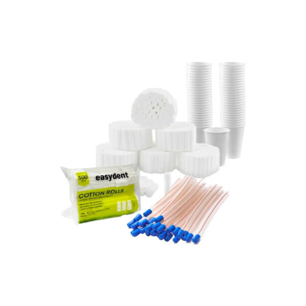 Combo Vasos descartables + Eyectores + Rollos de algodon Easydent