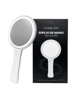 Espejo de mano con aro de luz LED, batería litio y USB-C. VEESLIDE